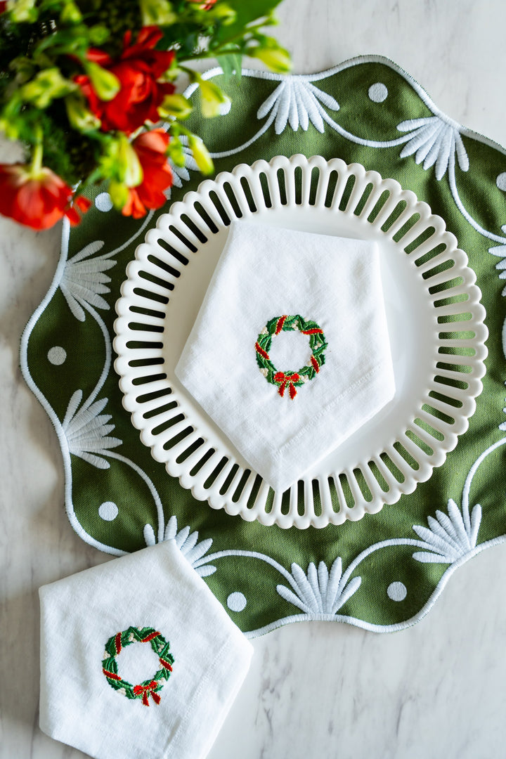 ナプキン 6枚セット テーブルリネン クリスマス 刺繍 クリスマス 赤 ランチョンマット 6枚セット コースター6枚付き 送料